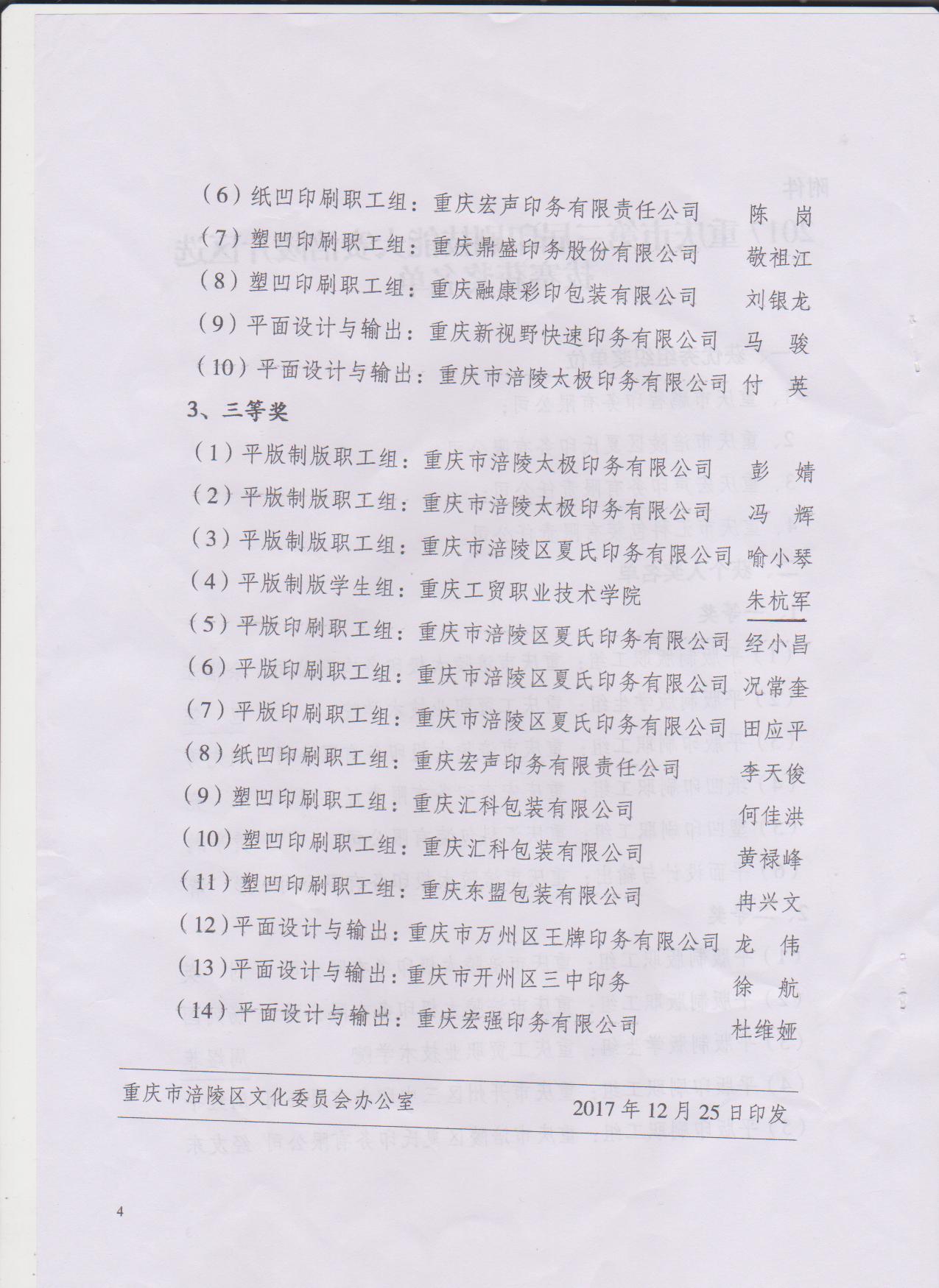 我系学生在重庆市第三届印刷技能大赛涪陵片区选拔赛中获奖