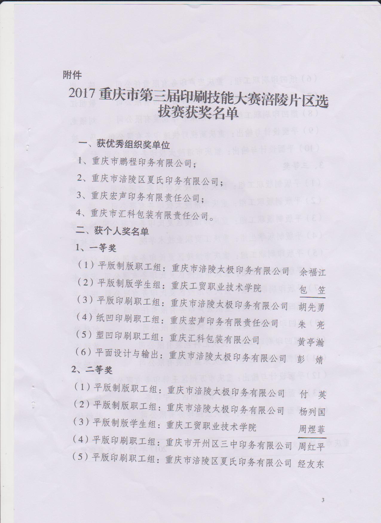 我系学生在重庆市第三届印刷技能大赛涪陵片区选拔赛中获奖